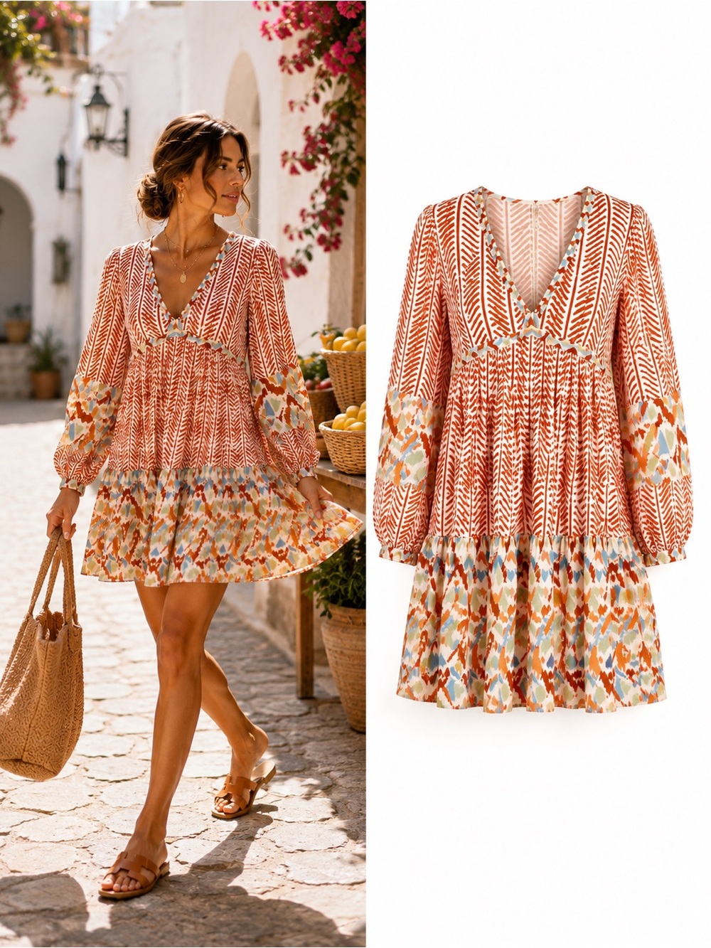 Allison New York Mirabelle Dress Small Cotton Embroidered Ikat Boho Resort Mini